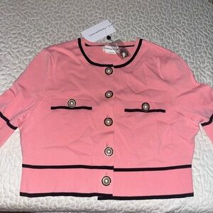 Lovers + Friends Pink Cardigan with Black Trim